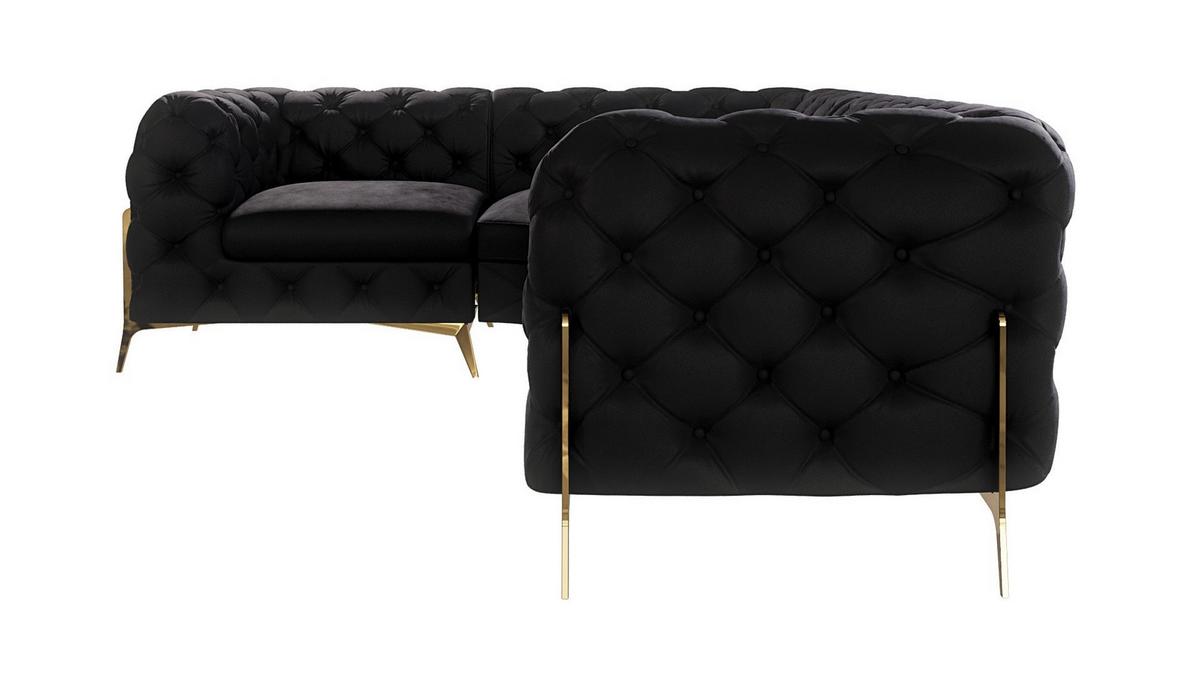 ECKSOFA Chesterfield Lexi Schwarz Samt, Ottomane links - Goldfarben/Schwarz, Holz/Textil (264/204cm) - S-Style