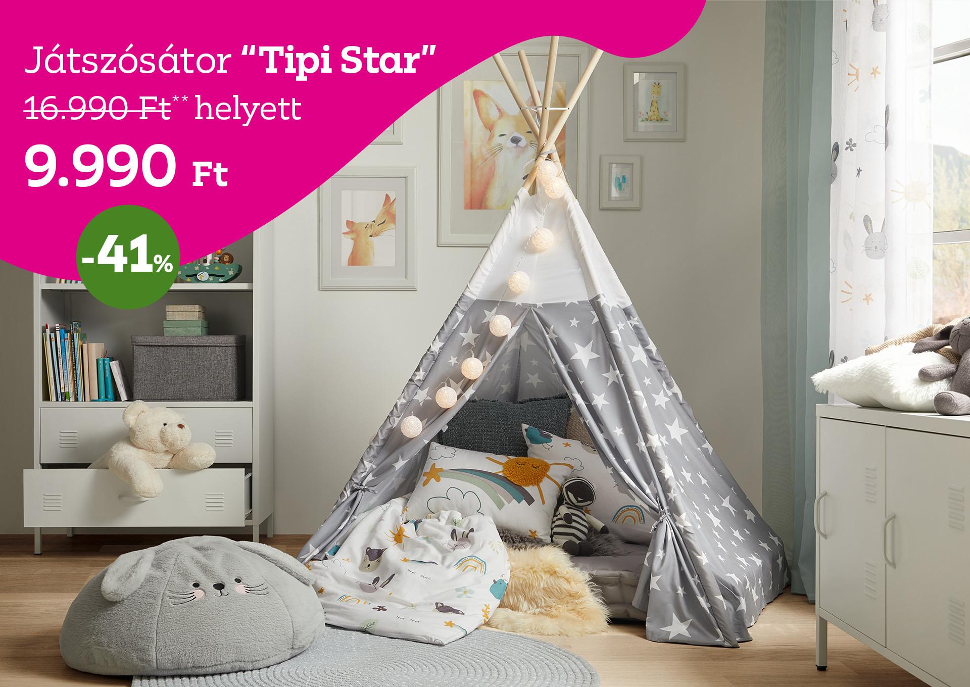 Játszósátor TIPI STAR 16990 Forint helyett 9990 Forint, kedvezmény mértéke 41%