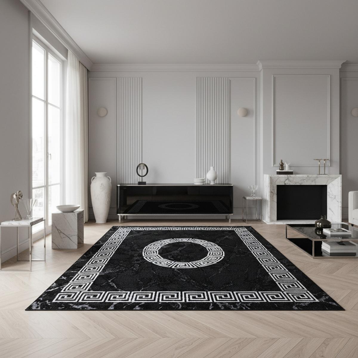 KURZFLORTEPPICH INN, mit Mäander-Muster, Schwarz, 80 x 150 cm - Schwarz, Textil (80/150cm) - KADIMA DESIGN