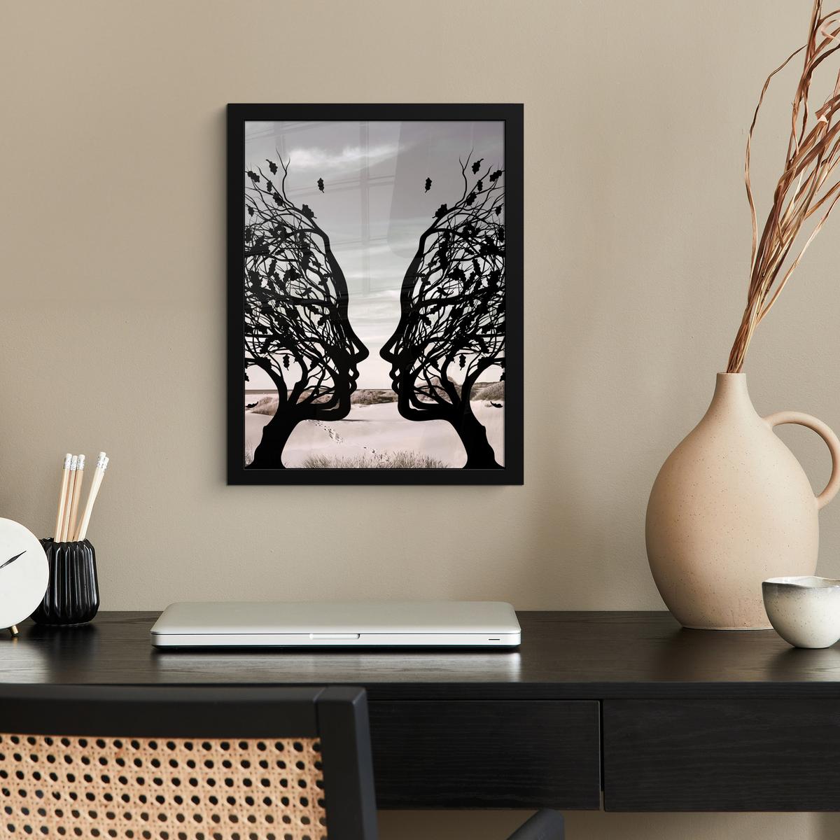 POSTER MIT RAHMEN Strand - Meer - Menschen - Baum - Moderne Kunst Bilderrahmen 30x40 cm - Hellgrau, Papier (30/40cm) - MuchoWow