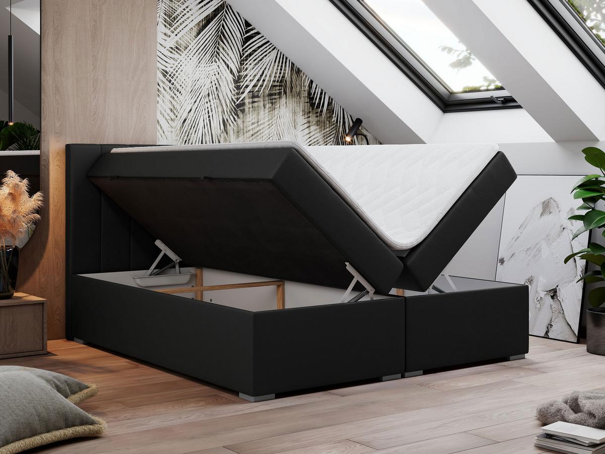BOXBETT LOPE 200/200 - Schwarz Kunstleder - H4 - Schwarz, Holz/Textil (200/200cm)