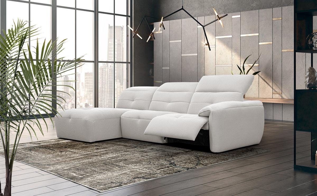 ECKSOFA TRENTO 4-Sitzer mit 1 Relaxfunktion, ecru - Ecru/Schwarz, Holzwerkstoff/Kunststoff (165/262cm) - Wozimo