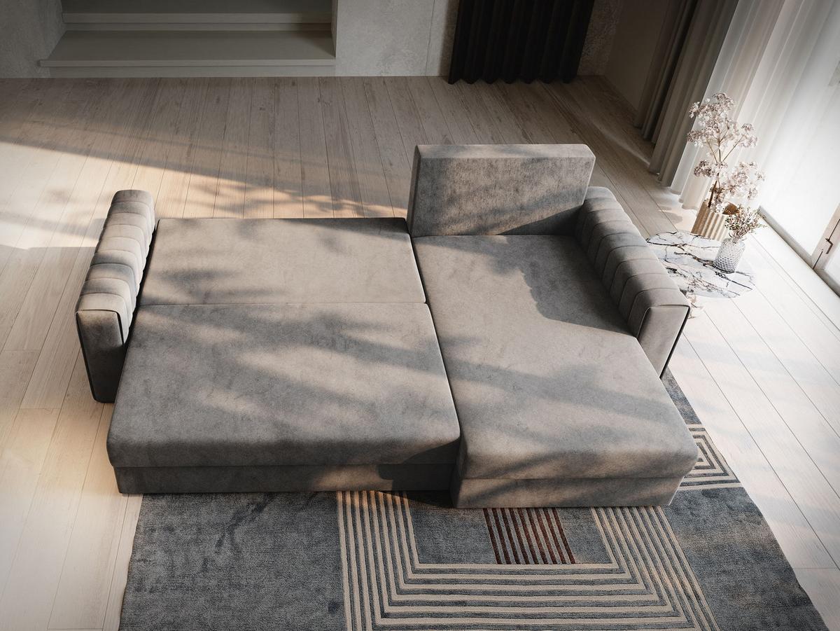 ECKSOFA CARL Blau Plüsch-Stoff mit Schlaffunktion - Blau/Grau, Holz/Kunststoff (236/150cm) - MASSENO