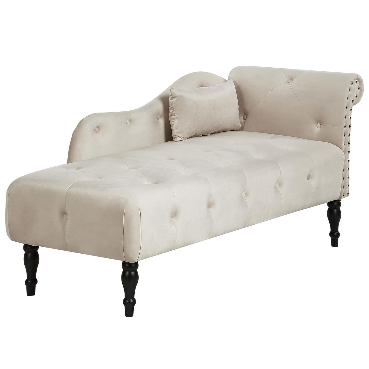 CHAISELONGUE-RECHTSSEITIGE Samtstoff Hellbeige Ivry - Beige/Schwarz, Textil (152/72/62cm) - Beliani