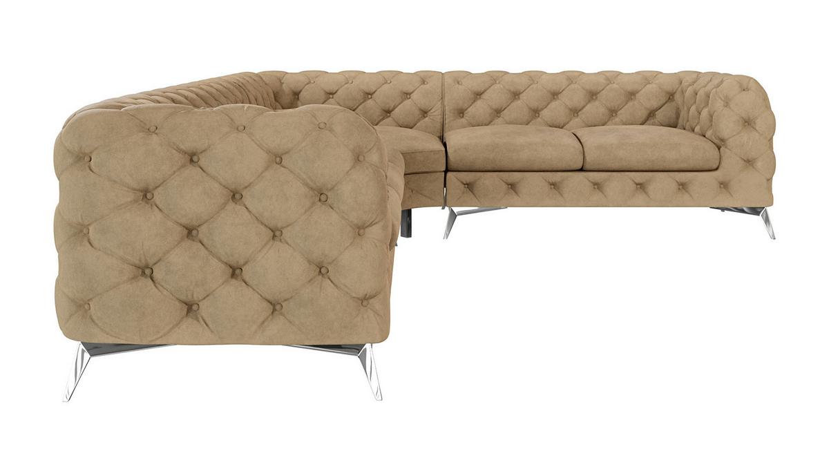 ECKSOFA Chesterfield Laura Beige Samt - Beige/Silberfarben, Holz/Textil (323/264cm) - S-Style Möbel