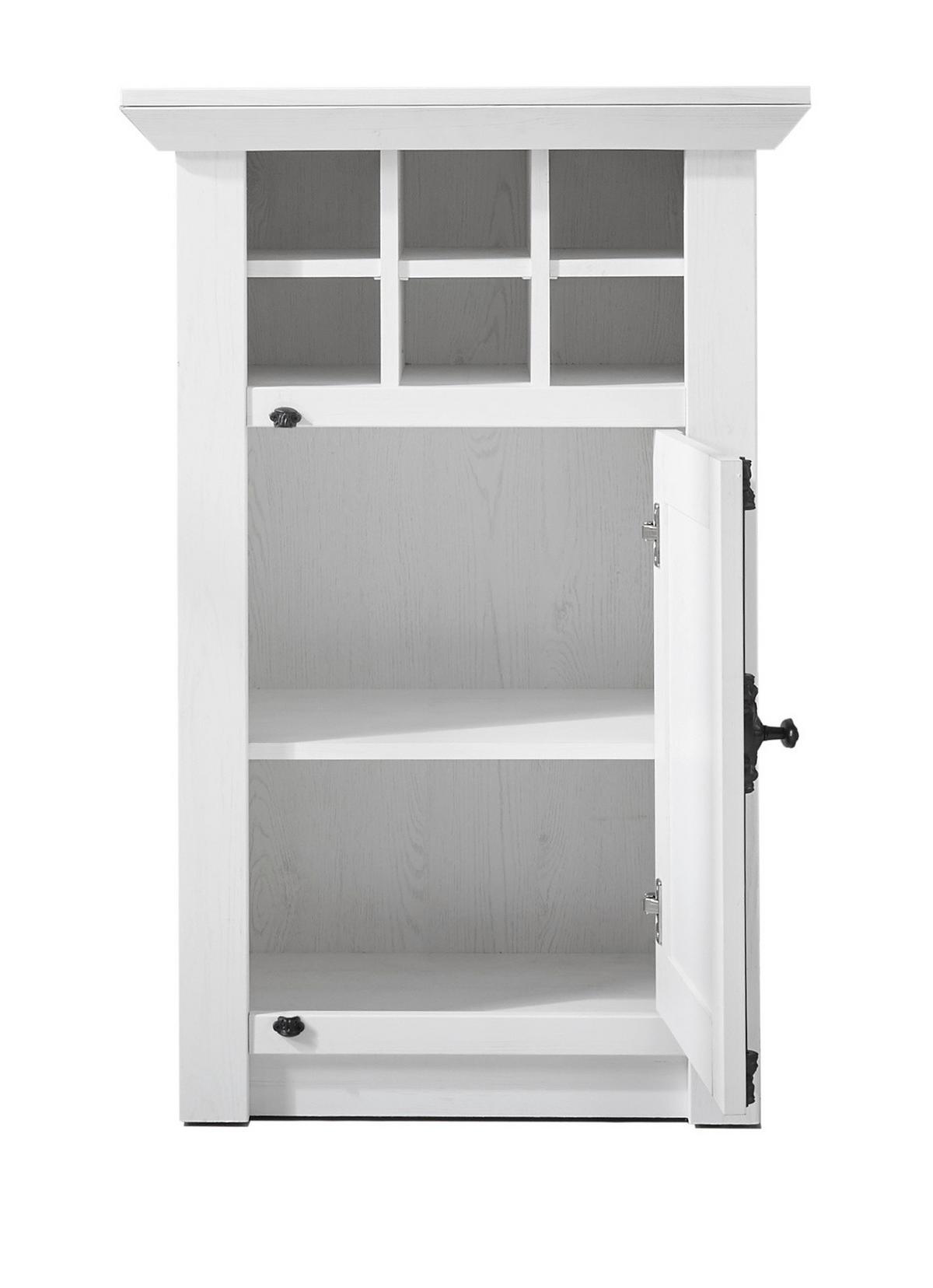 KOMMODE Pinie weiß Landhaus 63 x 100 cm, Anrichte mit Weinregal - Schwarz/Weiß, Holzwerkstoff/Metall (63/100/45cm) - Furn.Design