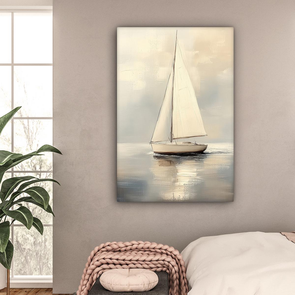 LEINWANDBILD Segelschiff - Meer - Bewölkt Deko XXL 80x120 cm - Creme, Textil (80/120cm) - MuchoWow