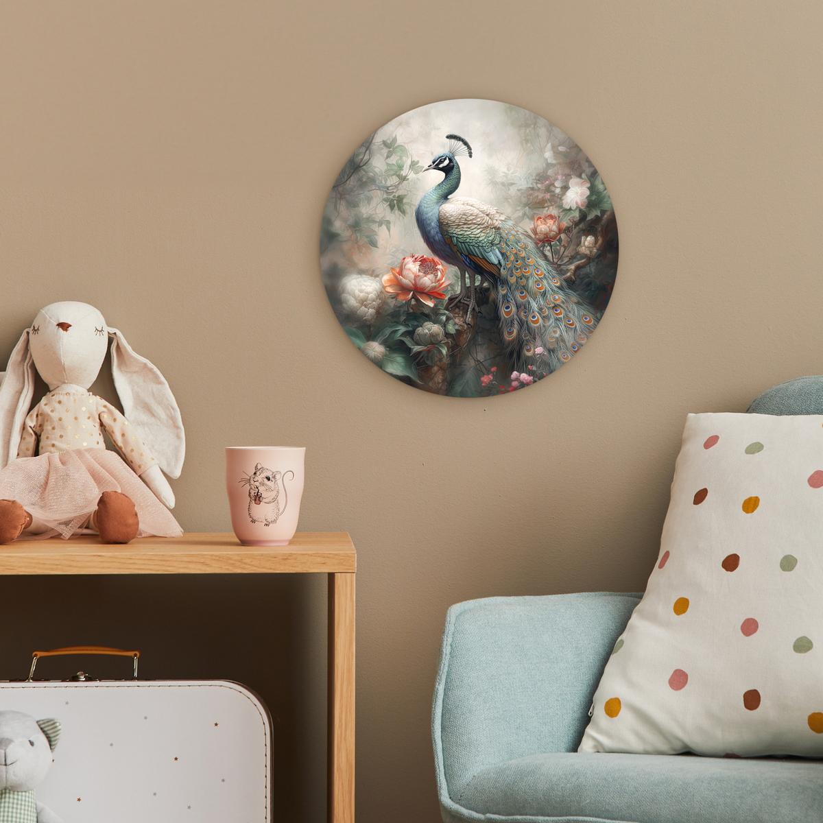 WANDBILD Pfau - Pfauenfedern - Vogel - Dschungel - Blumen Deko Wohnzimmer 30x30 cm - Smaragdgrün, Kunststoff (30/30cm) - MuchoWow