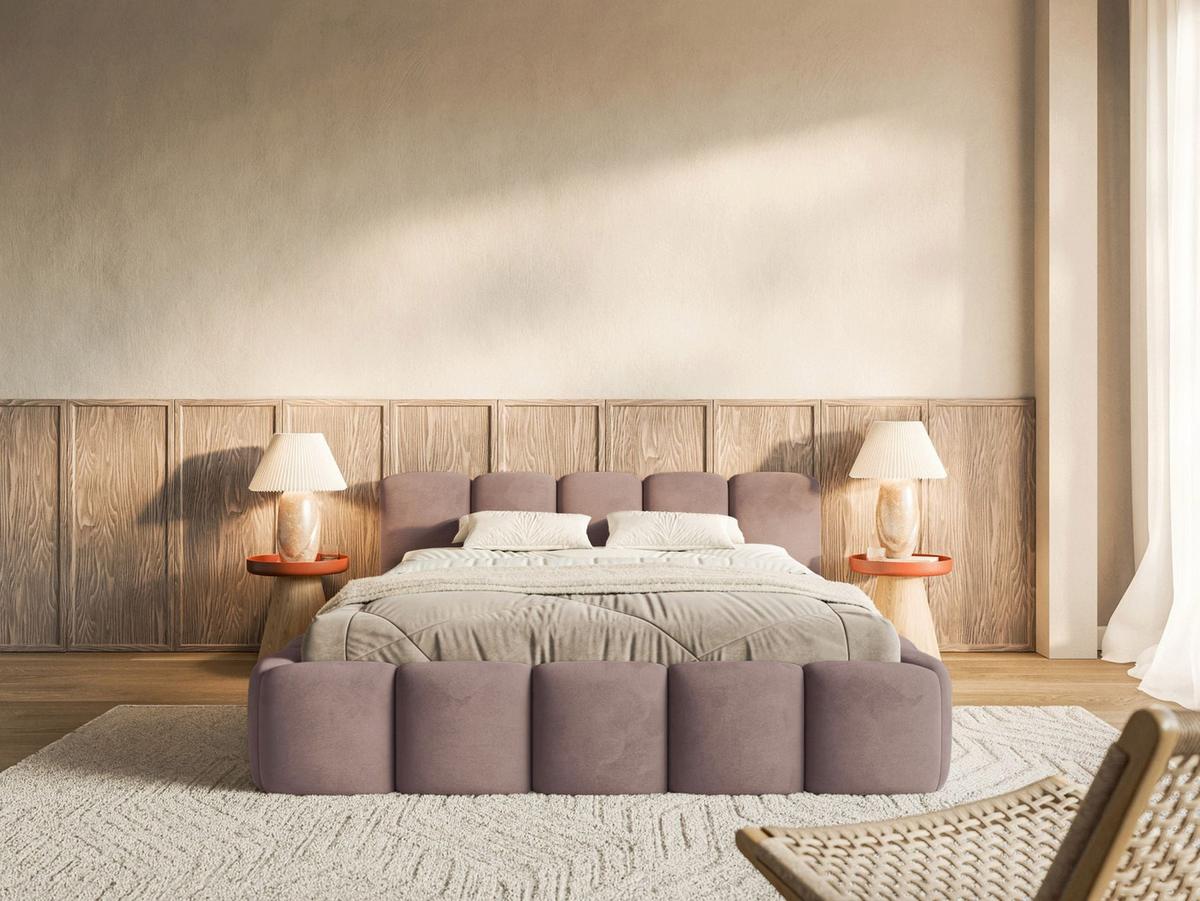 POLSTERBETT Cloudy Low Hellrosa Samt, 120x200 cm - Hellrosa/Schwarz, Kunststoff/Textil (120/200cm) - Selsey