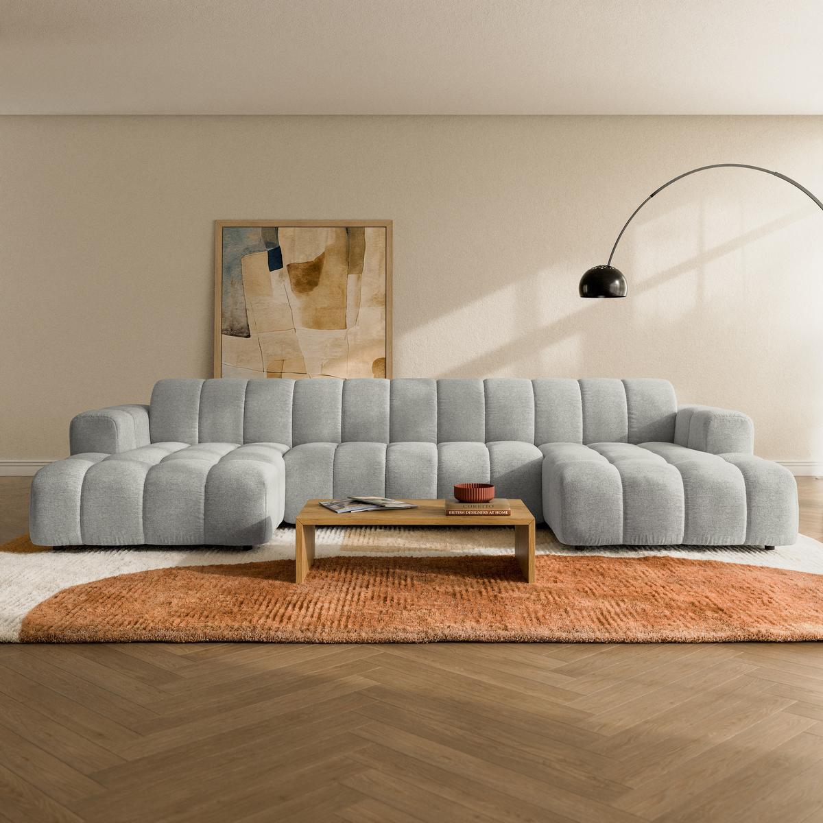 WOHNLANDSCHAFT AENIS Hellgrau Strukturstoff - Hellgrau, Holz (398/85/165cm) - MASSENO