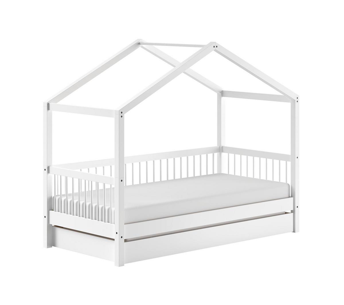 HAUSBETT 90x200 Keeley Buche Weiß Holz Schublade Komfort Stabil Design - Weiß, Holz (90/200cm) - 58aufmkessel