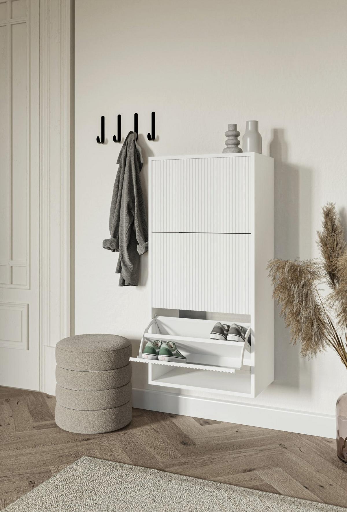 WAND-SCHUHSCHRANK Veldio mit 3 Klappen Weiß 50 cm - Weiß, Holzwerkstoff (50/103/30cm) - Selsey