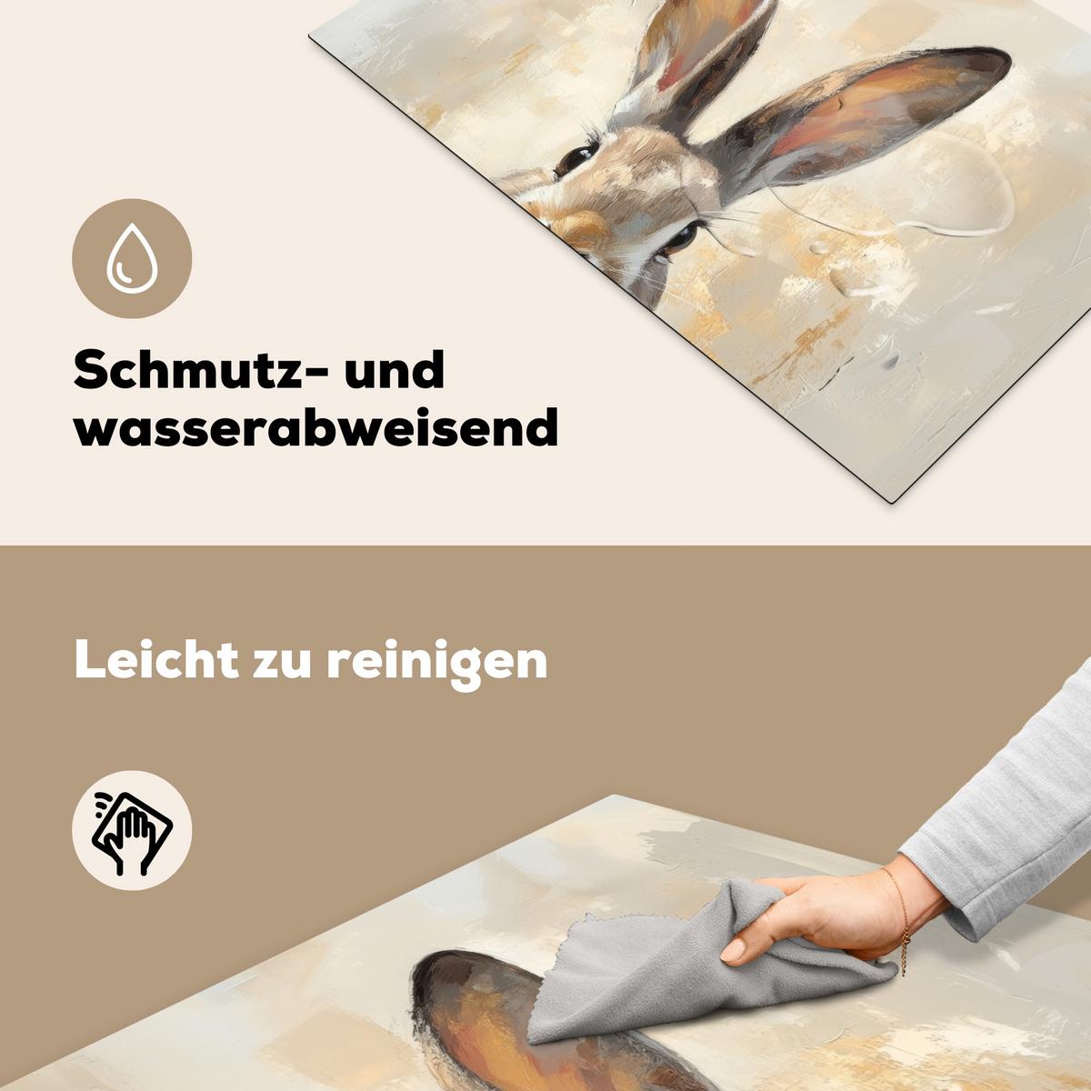 HERDABDECKPLATTE Hase - Ohren - Braun Ceranfeldabdeckung 80x52 cm - Beige, Kunststoff (80/52/0.2cm) - MuchoWow