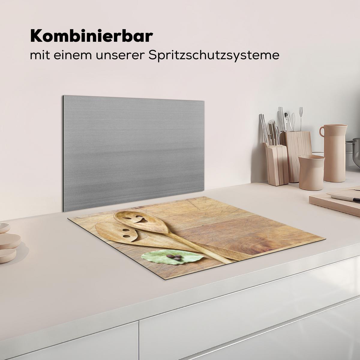 HERDABDECKPLATTE Holz - Löffel - Braun - Smiley Ceranfeldabdeckung 59x52 cm - Hellbraun, Kunststoff (59/52/0.2cm) - MuchoWow