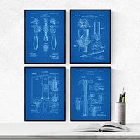 POSTER Set mit 4 Blau Werkzeug Patenten A4 Schwarzer Rahmen - Schwarz, Papier (29.7/3cm) - Nacnic