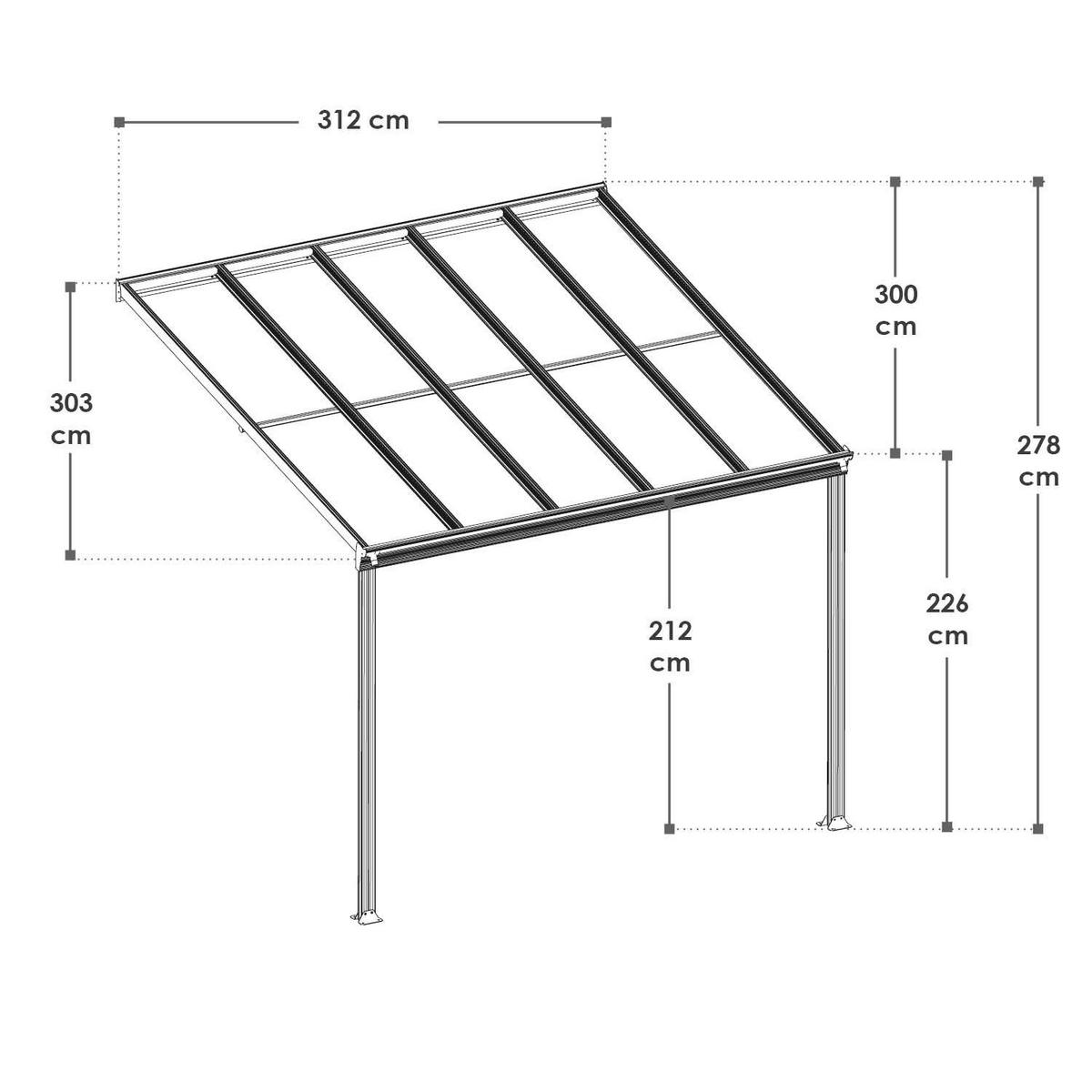 TERRASSENDACH Borneo Aluminium 3x3m dunkelgrau - Dunkelgrau, Metall (313/300/300cm) - Juskys