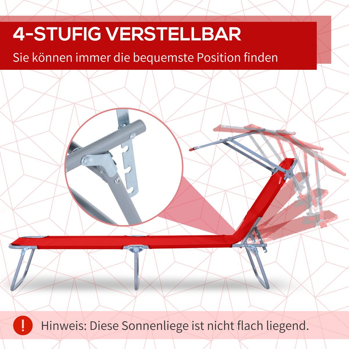 SONNENLIEGE mit Sonnenschutz, Rot - Rot, Metall (58/36/187cm) - Outsunny