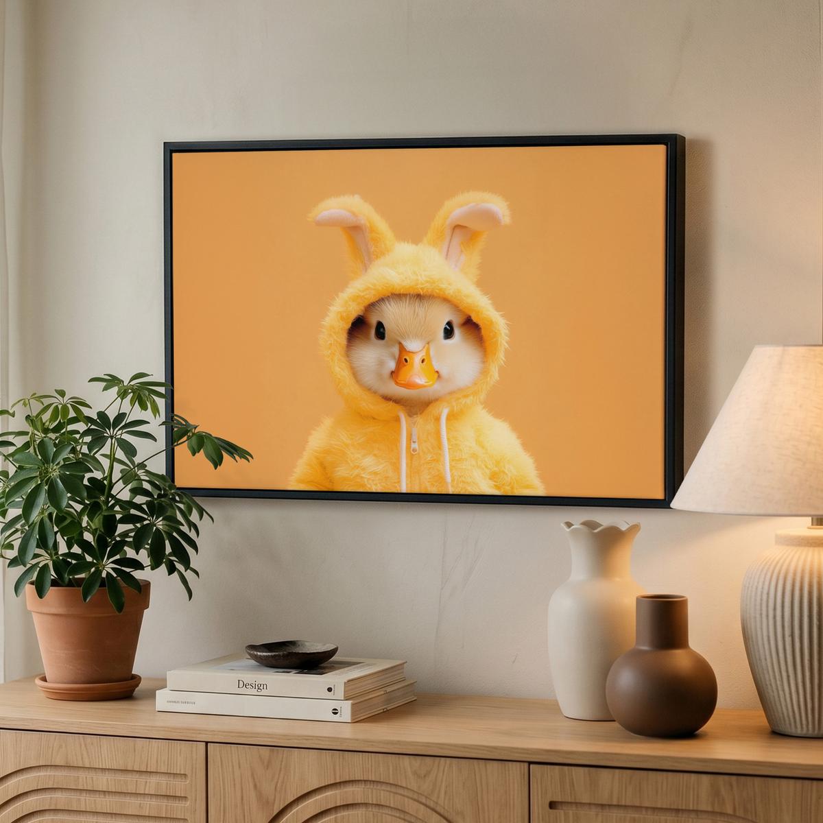 LEINWAND Bilder mit Rahmen - Osterhase - Kostüm - Ente - 60x40 - Gelb, Textil (60/40cm) - MuchoWow