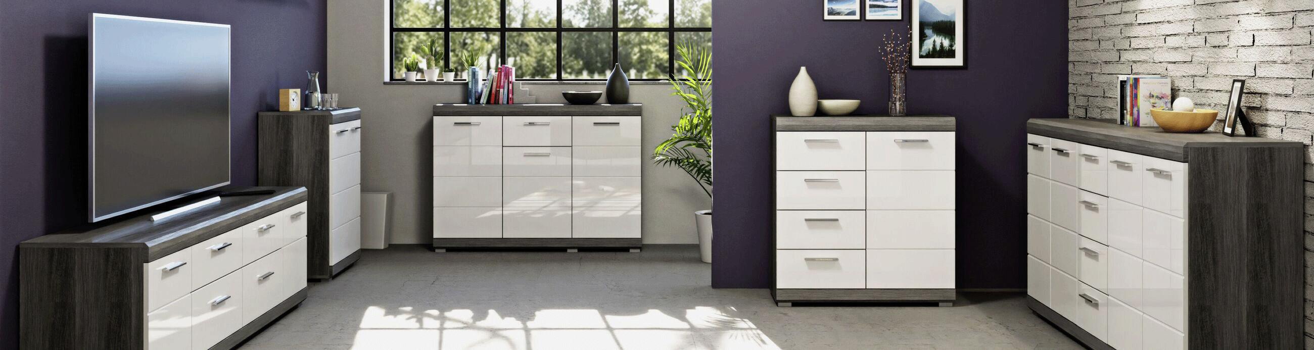 Hochglanz-Kommode in Weiß und Grau