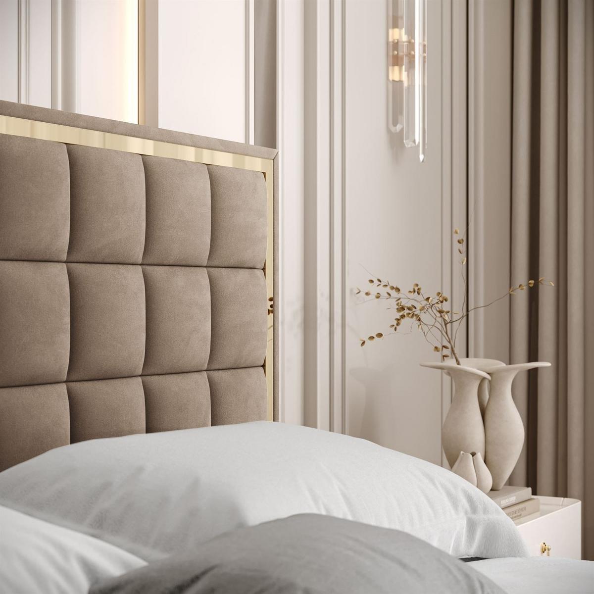 POLSTERBETT ISADORA GOLD mit Bettkasten 160x200 cm Royal Velvet 176 - Beige, Textil - Lookway