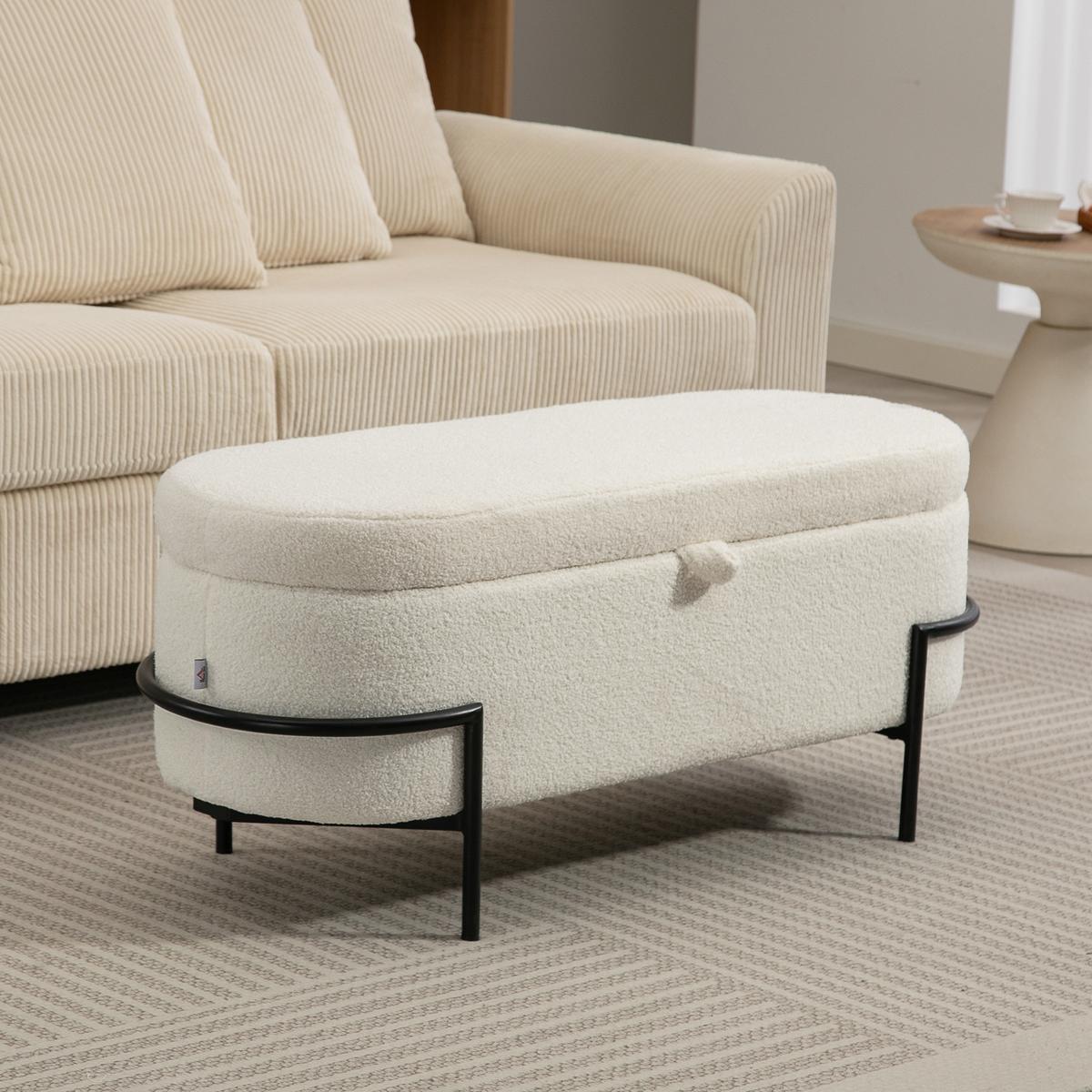 TRUHENBANK Fleece-Optik Creme - Creme/Schwarz, Textil (40/48/114.5cm) - HOMCOM