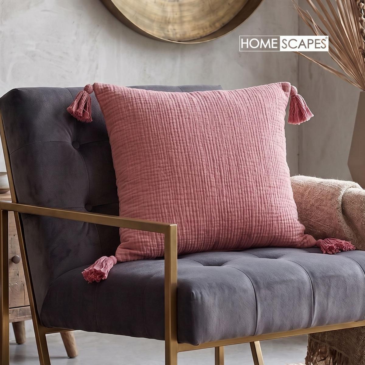 DEKOKISSEN Musselin rosa mit Quasten, 45/45 cm - Rosa, Textil (45/45cm) - Homescapes