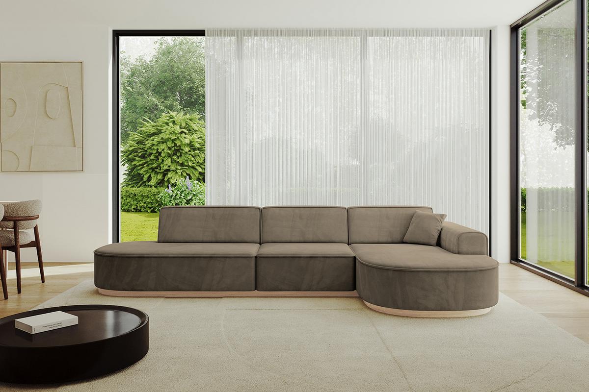 ECKSOFA Ottomane Rechts MARI-L2-v1 - 328x171x83 cm Dunkelbraun Velours - Dunkelbraun, Holzwerkstoff/Textil (171/328cm) - ALTDECOR