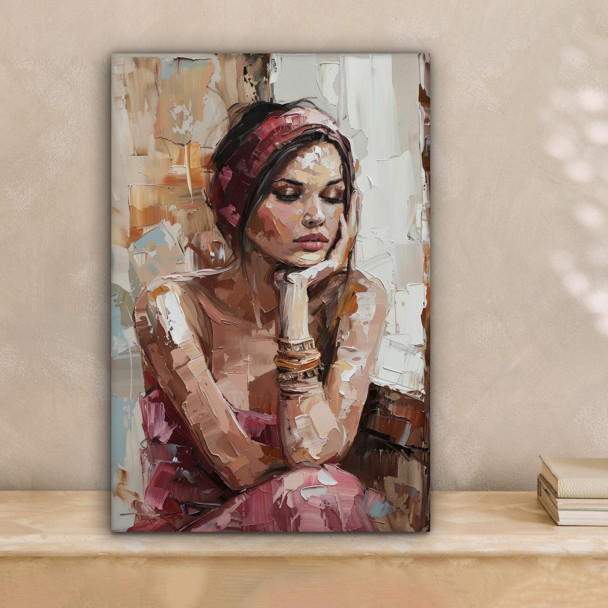 LEINWANDBILD Frau - Lackierung - Porträt - Modern Deko Wohnzimmer 20x30 cm - Altrosa, Textil (20/30cm) - MuchoWow