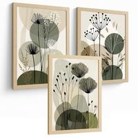 POSTER 4er Kunstdruck-Set Wandbilder Blumen Botanisch modern Wohnzimmer Deko, Schlafzimmer, Küche, Badezimmer Leichter Holzrahmen A4 - Beige, Papier (29.7/1/21cm) - Nacnic