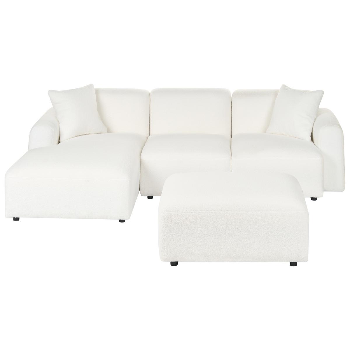 ECKSOFA Modul 3-Sitzer Bouclé Weiß mit Ottomane rechtsseitig Hede - Weiß, Textil (244/92cm) - Beliani