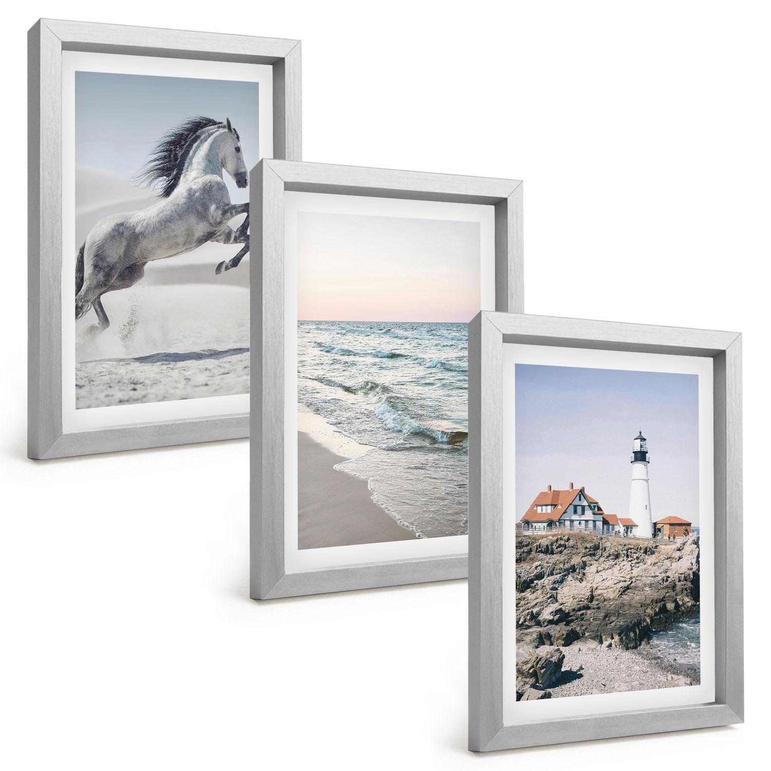 BILDER SET 3er Set - 20x30 cm Silberner Rahmen - Pferde, Strand, Leuchtturm, Wellen - Silberfarben, Kunststoff (20/30cm) - TULUP