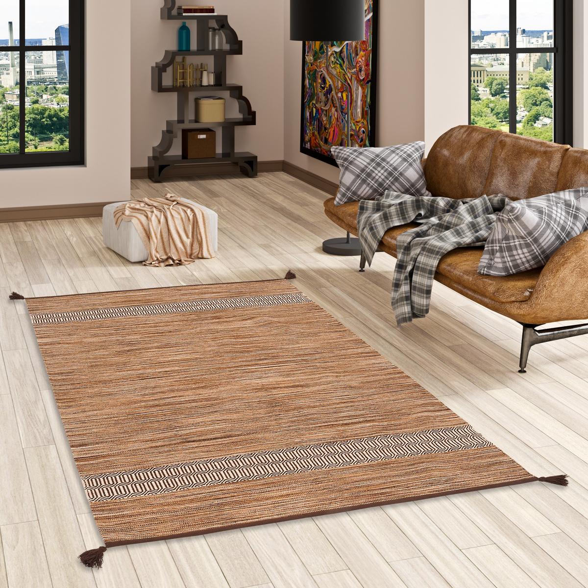 NATUR BAUMWOLLE TEPPICH KELIM TOSKANA - Braun, Textil (90/160cm) - Pergamon