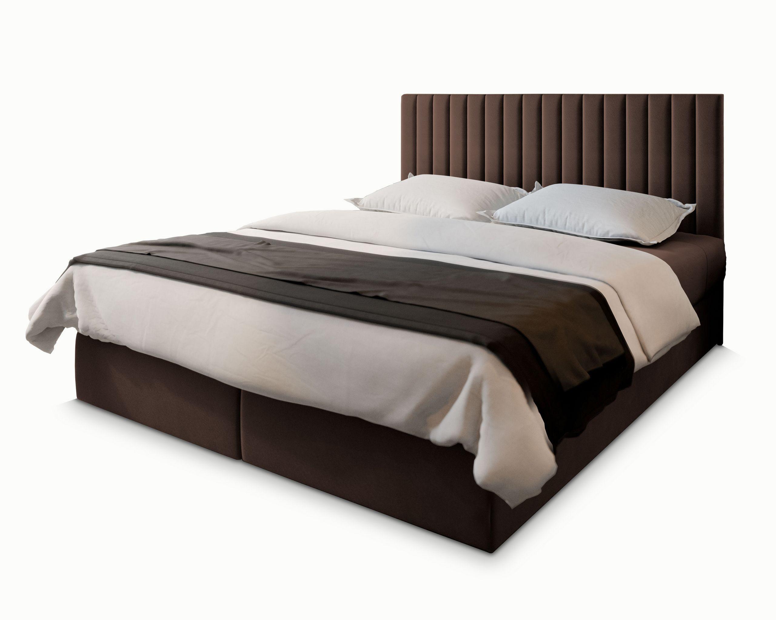 BOXBETT BRESEL 140x200 cm mit Matratze und Topper - Braun - Braun, Holz (140/200cm) - MASSENO