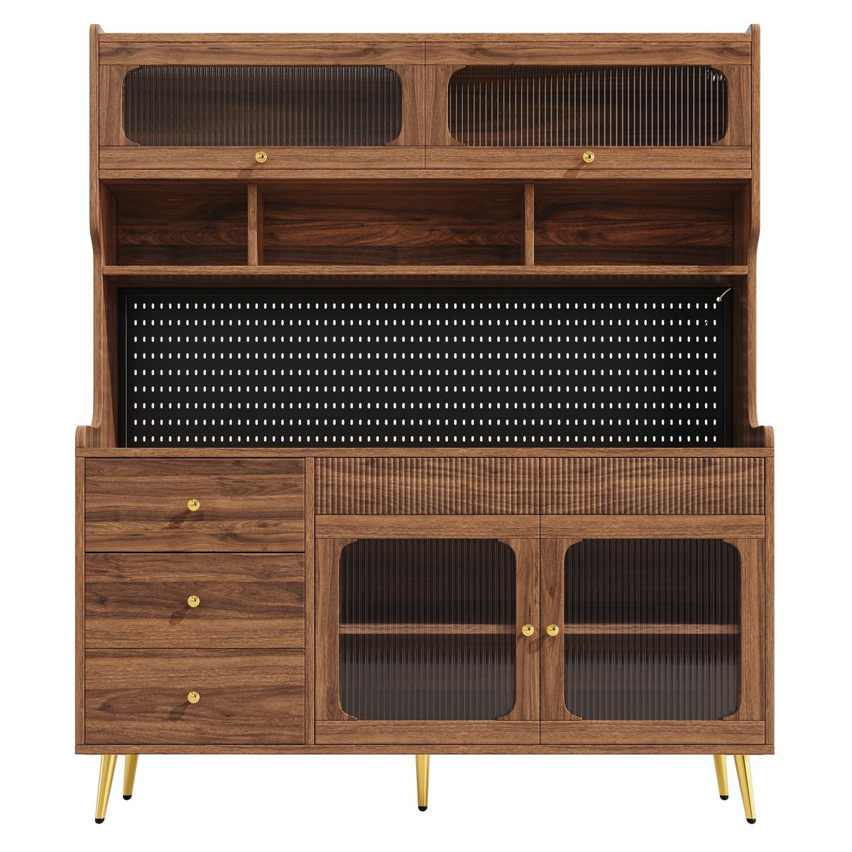 KÜCHENSCHRANK 171 cm mit Smart-LED, Glasfront & Lochwand - Walnussfarben, Holzwerkstoff (145/171/39cm) - Urban Meuble