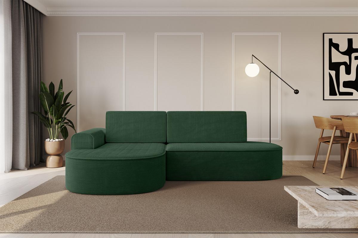 ECKSOFA mit Schlaffunktion und Bettkasten Ottomane Links MARI-L1-S - 283x167x73 cm Grün Cord - Waldgrün/Schwarz, Holzwerkstoff/Kunststoff (283/167cm) - ALTDECOR