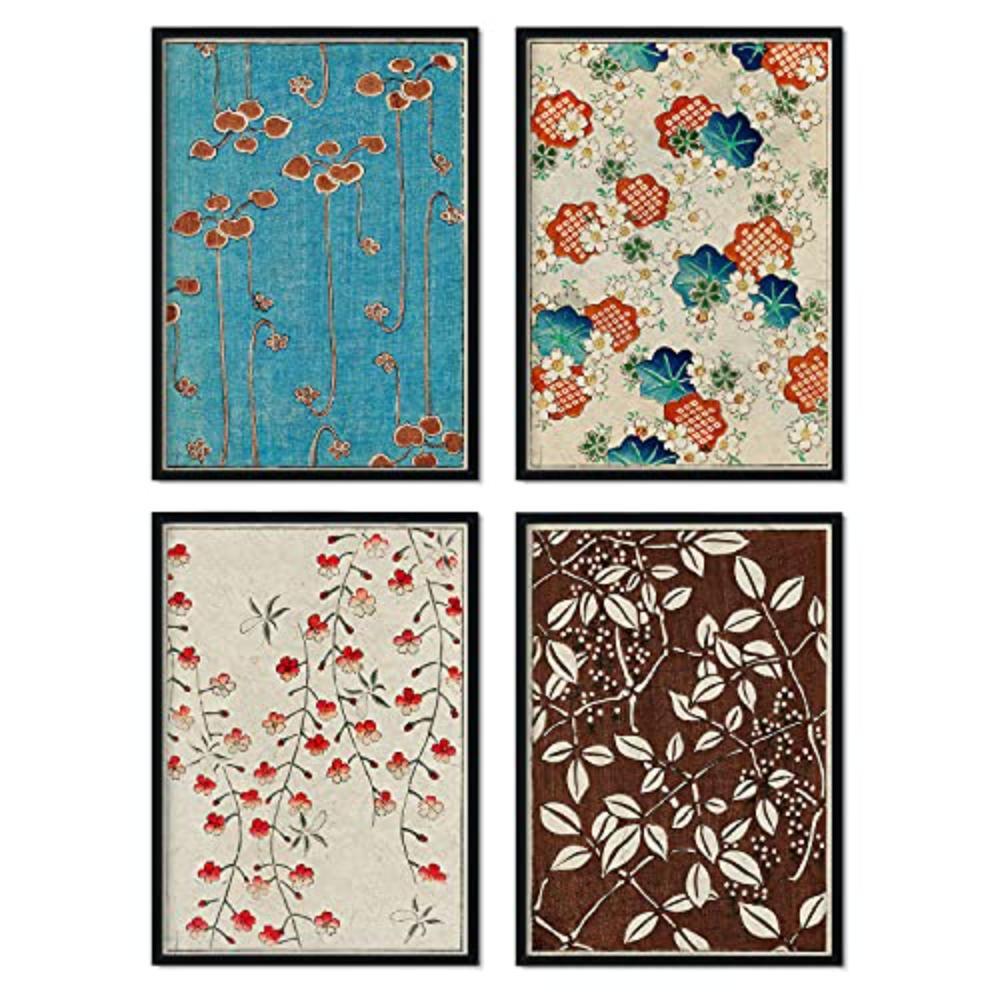 POSTER Set mit 4 von Pflanzenwohnungen japanischen JahrgangMagazins Shin Bijutsukai A4 Schwarzer Rahmen - Schwarz, Papier (29.7/3cm) - Nacnic