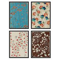 POSTER Set mit 4 von Pflanzenwohnungen japanischen JahrgangMagazins Shin Bijutsukai A4 Schwarzer Rahmen - Schwarz, Papier (29.7/3cm) - Nacnic