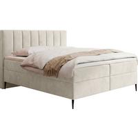 BOXBETT Allen mit Bettkasten, Samt Creme 120x200 cm – inkl. H4 Taschenfederkern Matratze & Foam Topper - Beige/Creme, Textil/Metall (120/200cm) - WFL GROUP
