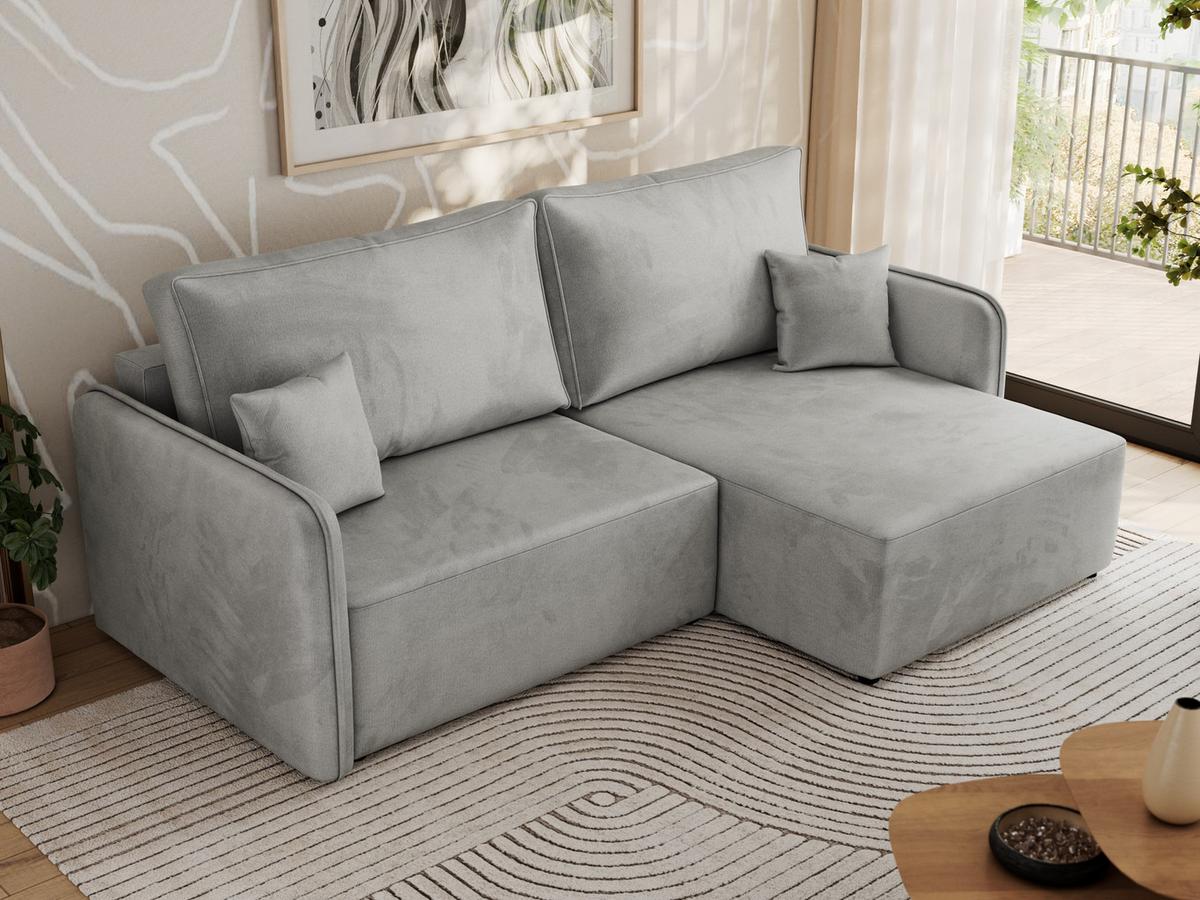 ECKSCHLAFSOFA MESTO L Hellgrau Velvet - rechts - Hellgrau/Schwarz, Kunststoff/Textil (147/227cm) - MKS
