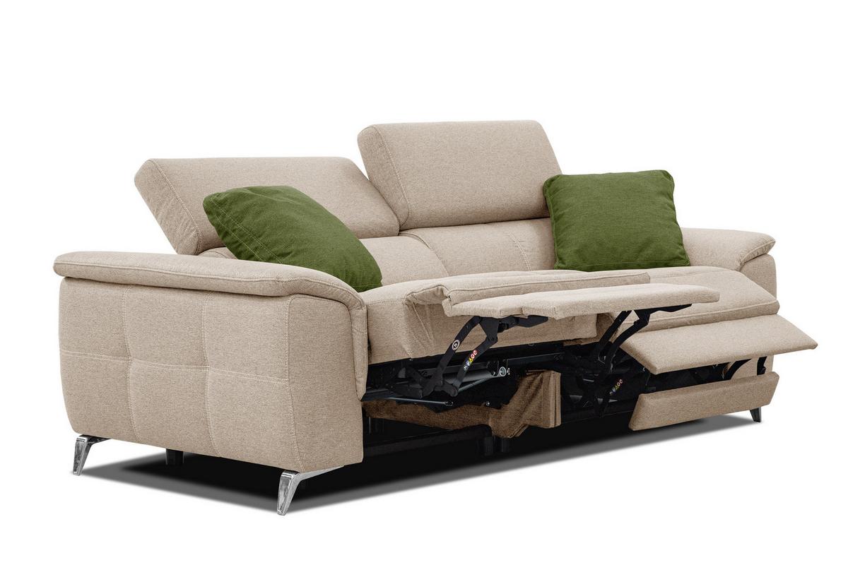 SOFA PLAUEN 3-Sitzer mit 2 Relaxfunktionen, beige - Beige/Silberfarben, Holzwerkstoff/Textil (214/83/105cm) - Wozimo