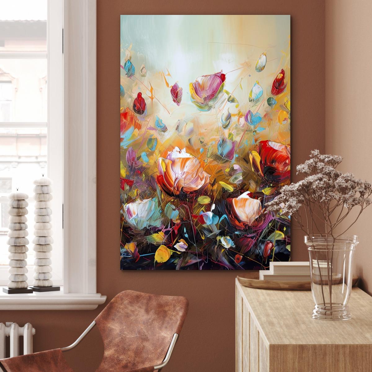 METALLBILD Blumen - Kunst - Natur - Ölgemälde 80x120 cm - Multicolor, Metall (80/120cm) - MuchoWow