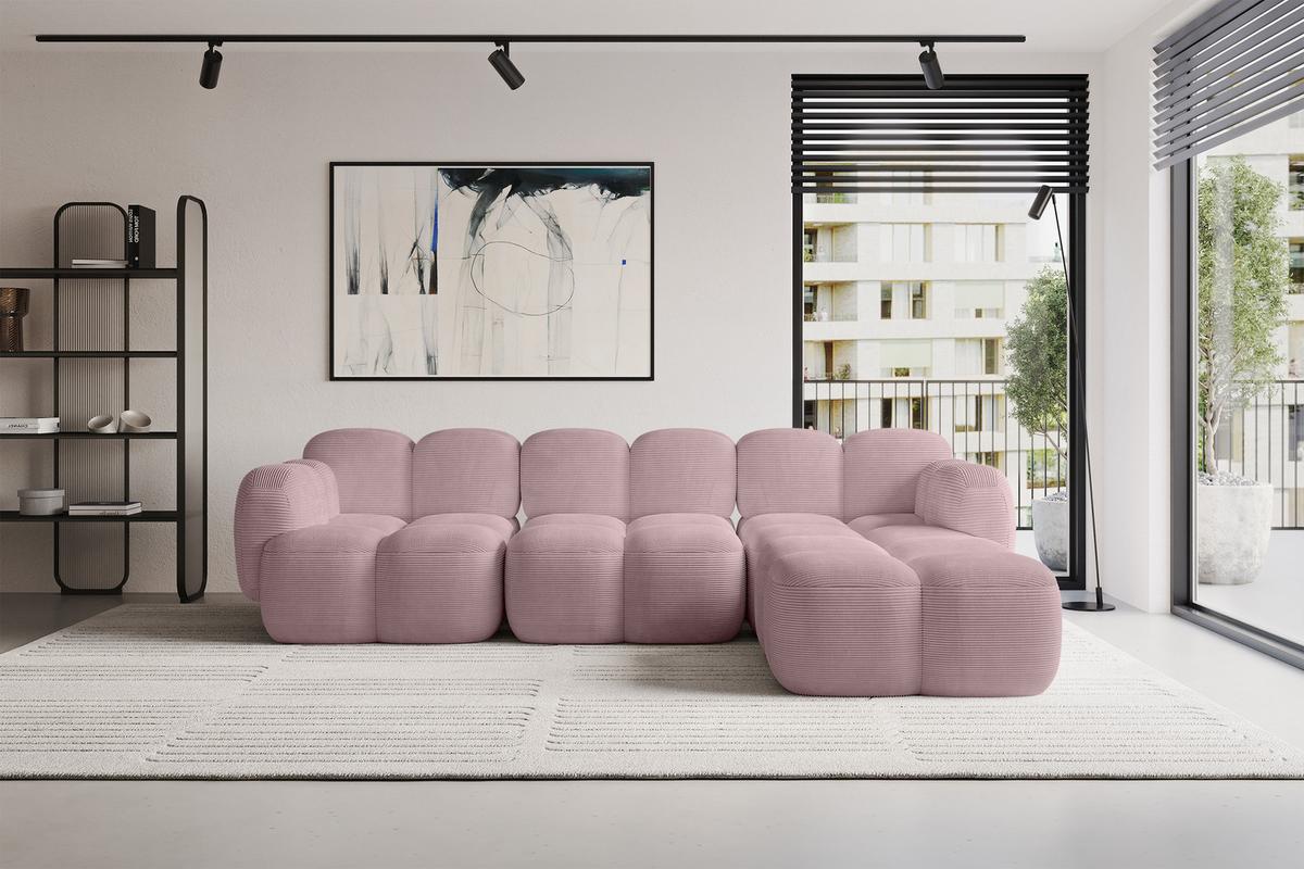 ECKSOFA modulares Sofa Rechts Miko-L2 302x205x75 Rosa Cord - Schwarz/Rosa, Holzwerkstoff/Kunststoff (302/205cm) - ALTDECOR