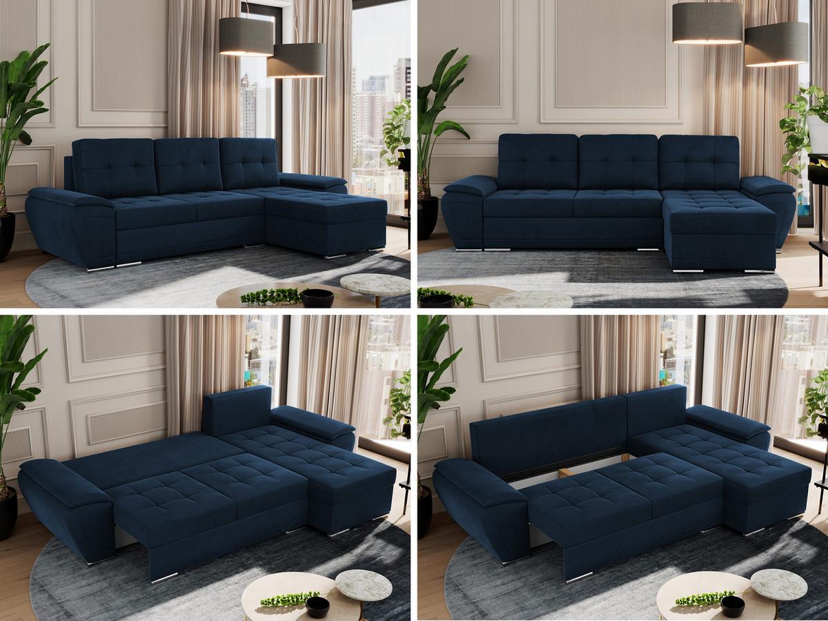 ECKSOFA UMBRIA L Dunkelblau Velvet - Dunkelblau/Grau, Textil (271/157cm) - MKS