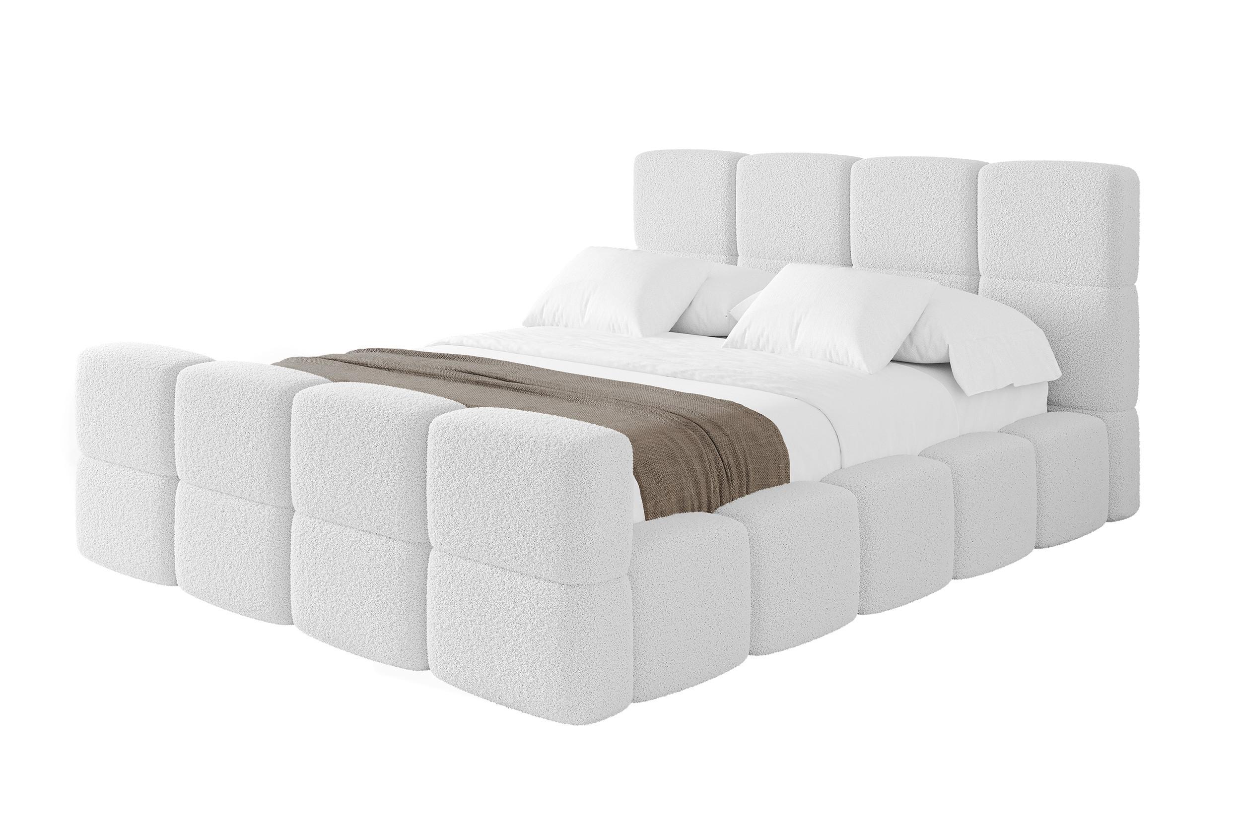 POLSTERBETT mit Bettkasten und Lattenrost mit Matratze H3/H4, Kopfteil, Boxbett, mit Stauraum - NATA-Z 120x200 Weiß - Weiß, Holzwerkstoff/Textil (120/200cm) - ALTDECOR