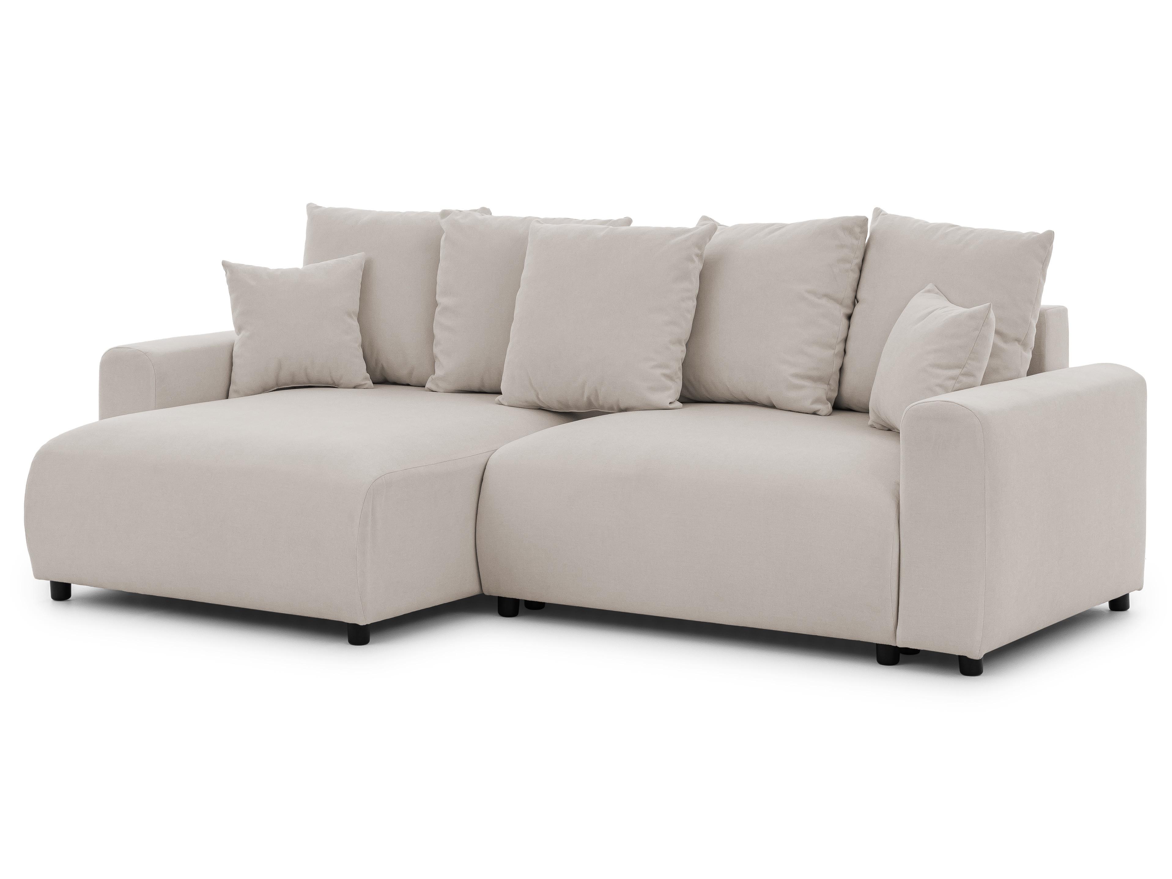 ECKSOFA Calma mit Schlaffunktion und Bettkasten im Bumpy-Design aus weichem Beige Webstoff - Ottomane links - Beige/Schwarz, Holz/Kunststoff (239/140cm) - S-Style
