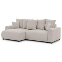 ECKSOFA Calma mit Schlaffunktion und Bettkasten im Bumpy-Design aus weichem Beige Webstoff - Ottomane links - Beige/Schwarz, Holz/Kunststoff (239/140cm) - S-Style