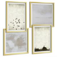 BILDER SET 4er Set - 50x50 cm & 40x60 cm Goldrahmen - Minimalistische Vögel im Flug - Goldfarben, Kunststoff (50/50cm) - TULUP