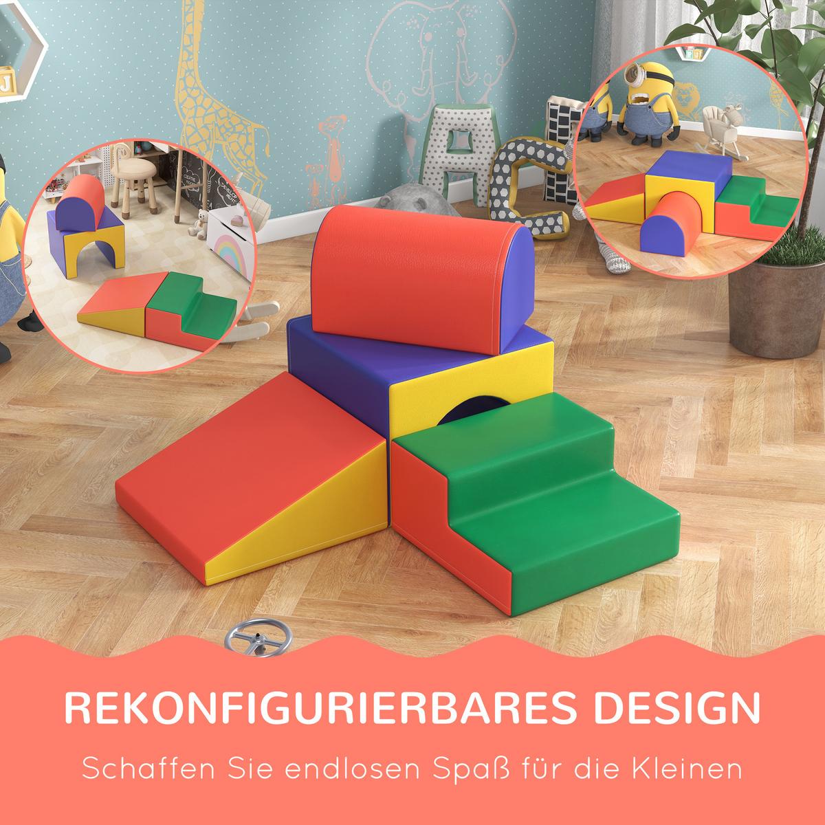 BAUSTEINSET 4er-Set Schaumstoff Bausteine Bauspielzeug für 1-3 Jahre alt Kinder - Rot, Kunststoff (50/39/150cm) - HOMCOM
