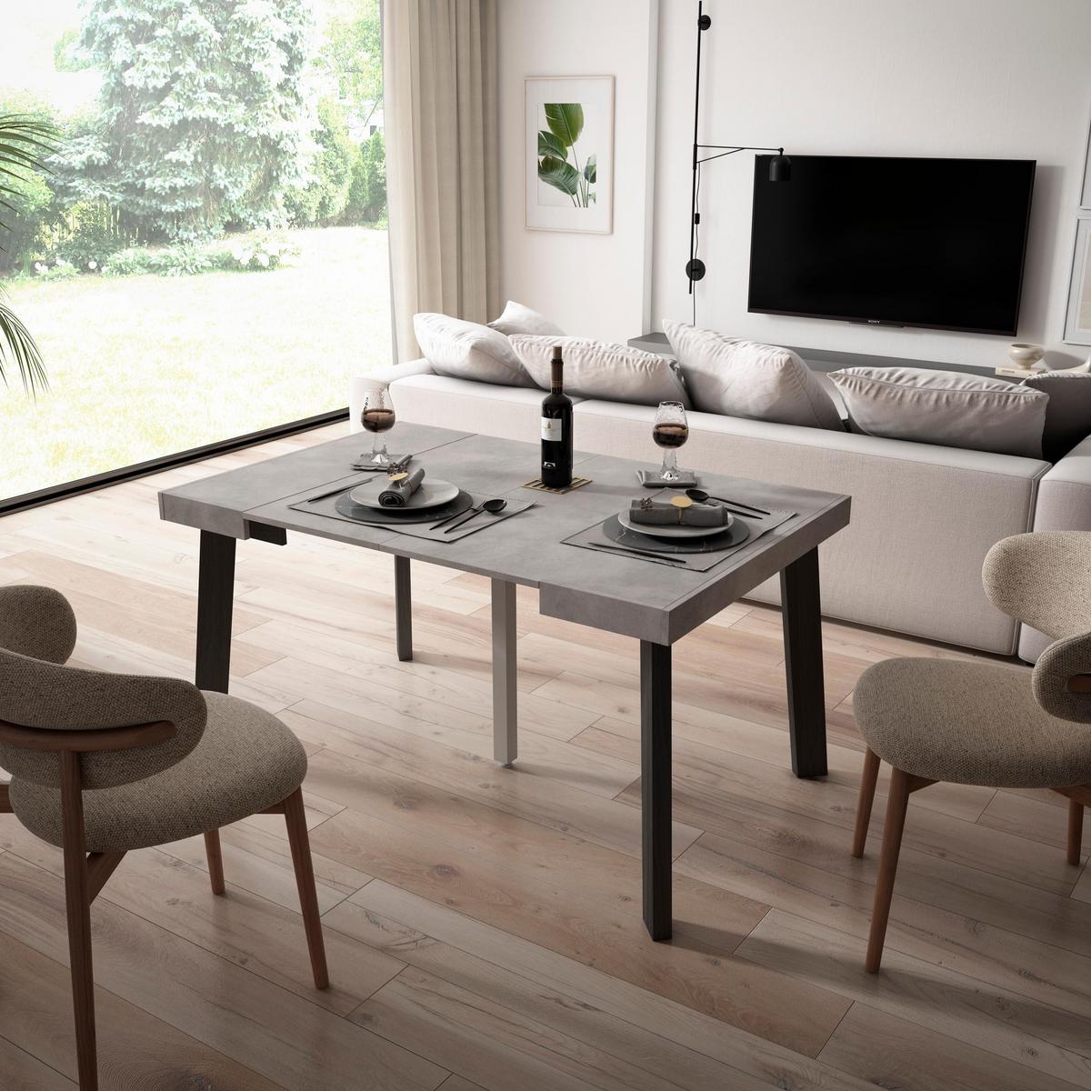 KONSOLENTISCH ausziehbar 58 bis 140cm, für 6 Gäste, zementgrau, 90/58/73cm - Grau, Holzwerkstoff (90/140/73cm) - Skraut Home