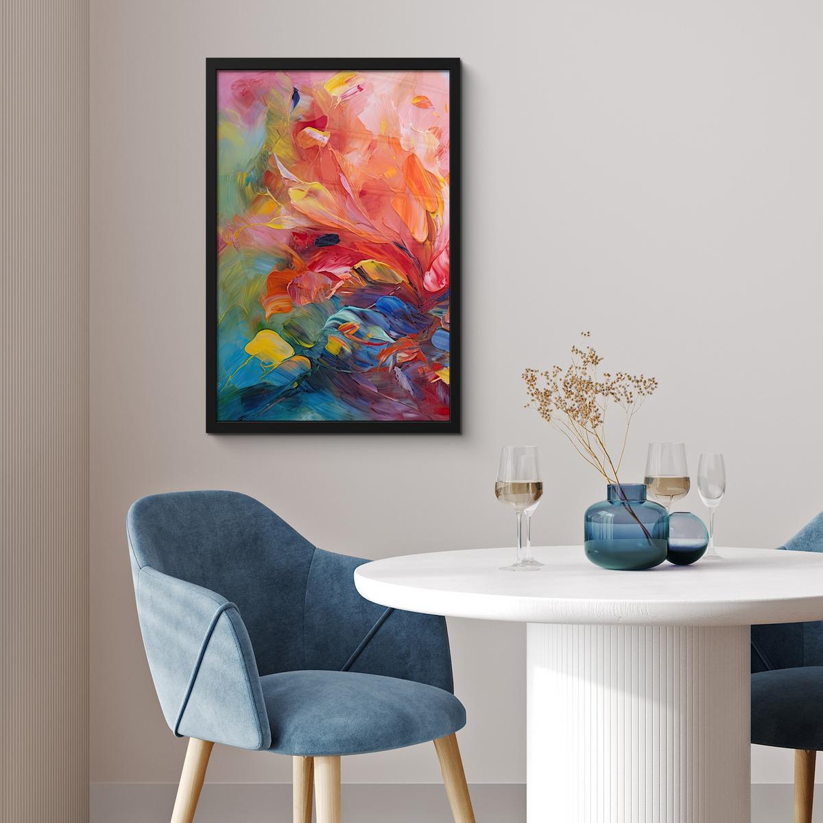 POSTER MIT RAHMEN Ölgemälde - Kunst - Abstrakt - Farbenfroh Bilder mit Rahmen 40x60 cm - Altrosa, Papier (40/60cm) - MuchoWow